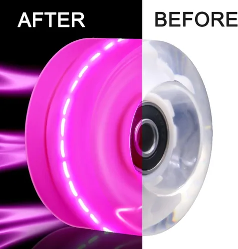 Vista 3 de Tanzfrosch Paquete de 8 Ruedas de Patines con Rodamientos Instalados Ruedas Cuádruples con Luz para Patinaje de Doble Fila y Monopatín 82A Rosa