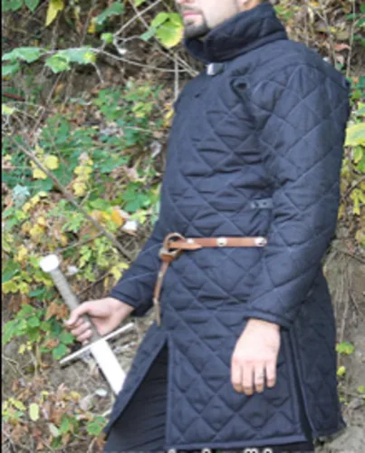 Vista 4 de Medieval Celta Viking Acolchado Armadura Color Negro Gambeson con Mangas Completas