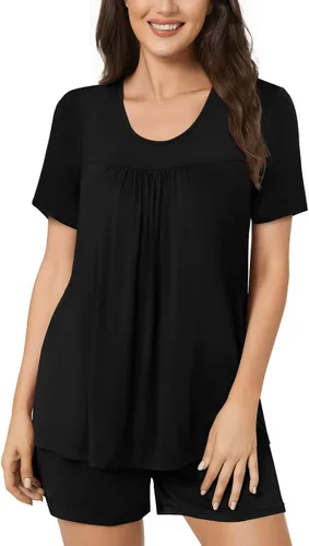 Vista 2 de POPYOUNG Conjunto de pijama de verano para mujer, manga corta, 2 piezas, ropa de dormir con bolsillos