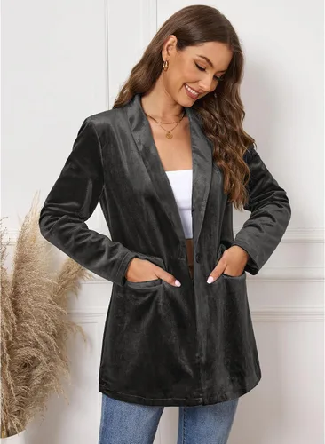 Vista 5 de GRAPENT Chaquetas de terciopelo para mujer, de negocios, casual, de gran tamaño, chaqueta de traje largo elegante, chaqueta de trabajo y oficina
