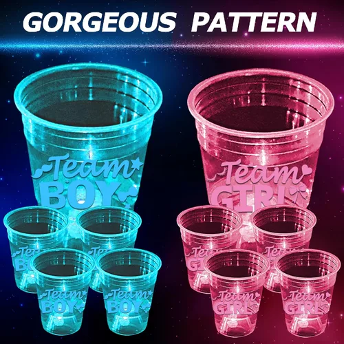 Vista 5 de mishunyus Paquete de 40 vasos que brillan en la oscuridad para revelación de género, suministros de fiesta de baby shower de equipo para niños