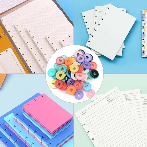Vista 4 de Fantasyon 60 discos de plástico para carpeta de hojas sueltas, 6 colores de discos de expansión de disco y anillos para añadir páginas, notas u