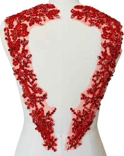 Vista 6 de Apliques hechos a mano con cuentas de diamantes de imitación para coser en parche de encaje de cristal, 1 par para ropa de bricolaje, vestido