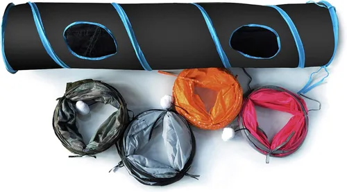Vista 8 de PetLike Túnel para gatos de interior plegable para mascotas, tubo emergente para mascotas, escondite, juguetes de juego para gatos con pelota