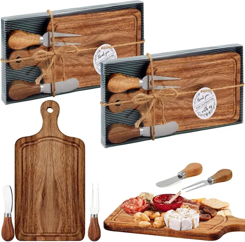 Vista 16 de Ziliny Tabla cuadrada de madera de queso con cuchillo y tenedor, con caja y etiqueta de agradecimiento, para San Valentín, despedida de soltera