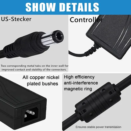 Vista 5 de Adaptador de fuente de alimentación de 12 voltios 6 amperios, fuente de alimentación CC de 12V 6A 72W enchufe EE. UU. adaptador de 5A 4A 3A 2A 1A