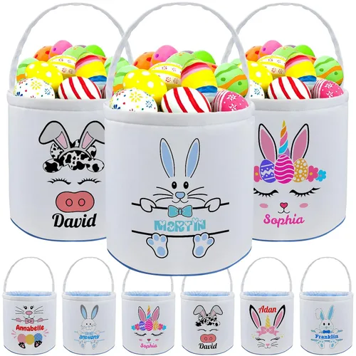 Vista 11 de Cesta de Pascua personalizada con nombre para niños, lona personalizada, cubo de Pascua, regalo para niños y niñas