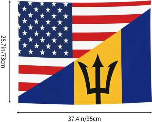 Vista 7 de Tapiz decorativo para pared, diseño de bandera estadounidense y bandera de Barbados, para colgar en la pared, manteles de arte hippie de 29 x 37
