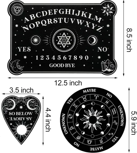 Vista 2 de Kit de radiestesia de tablero de péndulo con 3 piezas de tablero de habla espiritual, 1 collar de péndulo de cristal de mensaje metafísico, 2