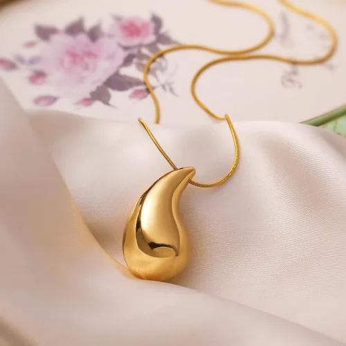 Vista 2 de Collar de lágrima, aretes gruesos de oro con forma de gota de agua para mujeres y niñas, collar con colgante de gota de agua, regalo de joyería