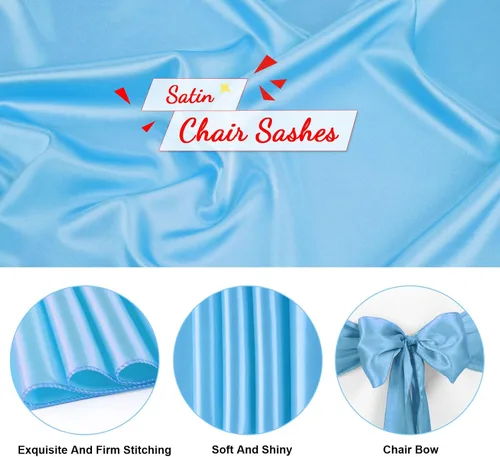 Vista 3 de 10 PCS Lazos de Satén Azul Bebé para Sillas Bandas Universales Cintas para Sillas Lazos Traseros para Bodas Fiestas Recepciones Eventos Banquetes