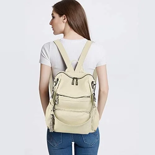 Vista 2 de UTO Mochila de cuero vegano para mujer, diseño de moda, convertible con borla, para viajes, con borla