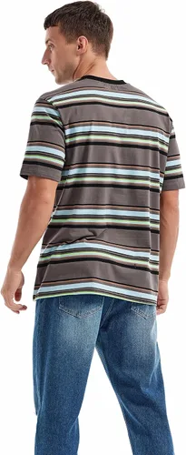 Vista 4 de KLIEGOU Camiseta a rayas con cuello redondo y ajuste holgado para hombre