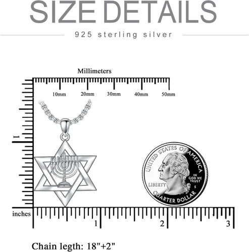 Vista 5 de PDTJMTG Collar judío de plata de ley con estrella de David para hombre