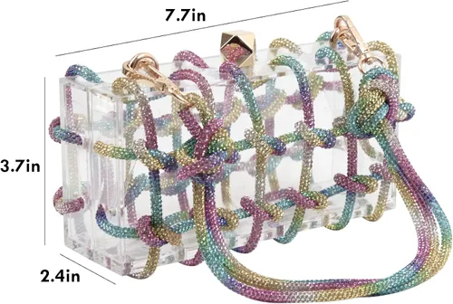 Vista 7 de Diamante hand Bag. Rhinestone Evening bag. Hardbodied acrylic handbag. Gift for her. Sparkling rope handbag