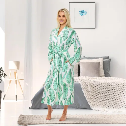 Vista 3 de Alexander Del Rossa Bata de baño larga de punto de algodón suave y cálido para mujer con bolsillos, bata de baño larga