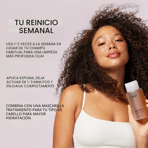 Vista 4 de OUAI Champú Detox - Champú aclarante para eliminar acumulación, suciedad, aceite, productos y agua dura - Vinagre de sidra de manzana y queratina