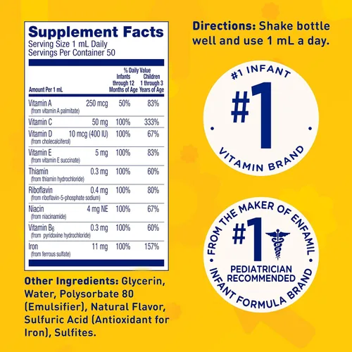 Vista 2 de Enfamil - Vitaminas para prenatales y bebés Poly-Vi-Sol 8 Multivitaminas y suplemento de hierro en gotas para bebés y niños, apoya el crecimiento