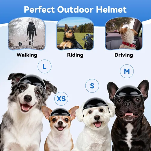 Vista 2 de LESYPET Casco para perros extra pequeños, casco de motocicleta ajustable para perros con diseño de agujero para las orejas, ideal para montar al
