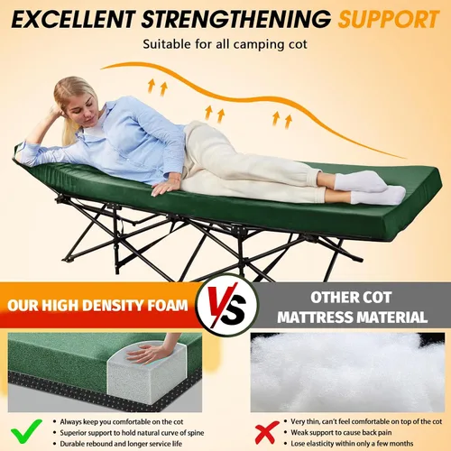 Vista 2 de CYMULA Camping Cot Mattress 3in Memory Foam Sleeping Pad,Soft Warm Non-Slip Camping Mattress Topper with Retaining for Adults,Portable Roll up Pad