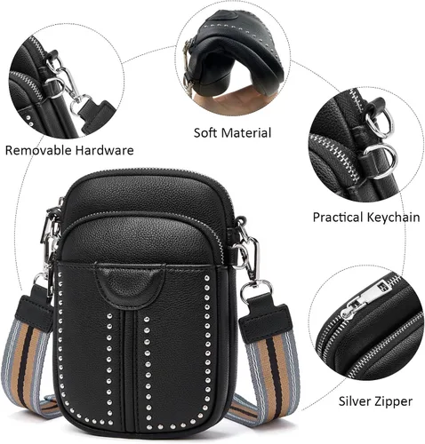 Vista 3 de Eslcorri Bolso cruzado para teléfono celular, pequeña bolsa multifuncional para teléfono celular, cartera de cuero para mujer