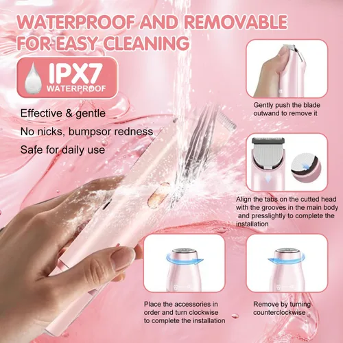 Vista 9 de Afeitadora eléctrica impermeable 2 en 1 para mujer, color rosa 2 2-Rosa