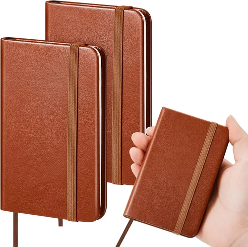 Vista 13 de Qeeenar Paquete de 10 cuadernos de bolsillo de cuero de tapa dura, mini diarios rayados de 4 x 2.5 pulgadas, diseño de hojas doradas, 50 hojas