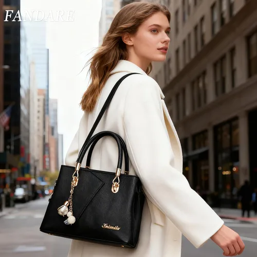 Vista 3 de FANDARE Bolso de mano con múltiples bolsillos para mujer, bolso de hombro de cuero PU