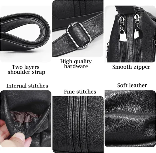 Vista 5 de Bolso bandolera de piel sintética suave para mujer, bolso cruzado con múltiples bolsillos, bolso cruzado mediano espacioso a la moda con asa superior