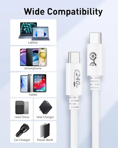 Vista 6 de Cable Matters [Certificado USB-IF] Cable de carga USB C de 240 W, 6.6 pies, color blanco Datos de 480 Mbps, sin soporte de video, cable de carga