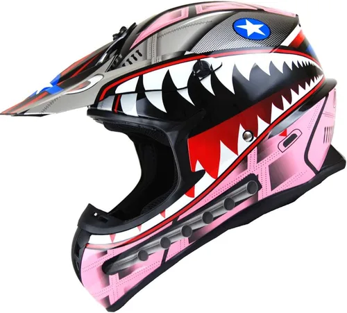 Vista 15 de 1Storm - Casco de motocross para adultos BMX MX ATV Dirt Bike Downhill Mountain Bike estilo Monster Shark Racing HKY_SC09S Negro tiburón