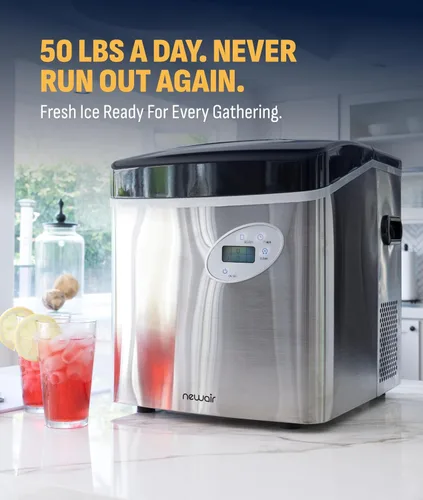 Vista 2 de NewAir Máquina de hielo de encimera de 50 lb. Máquina de hielo portátil tipo bala 12 cubos en 7 minutos, 3 tamaños de hielo Acero inoxidable