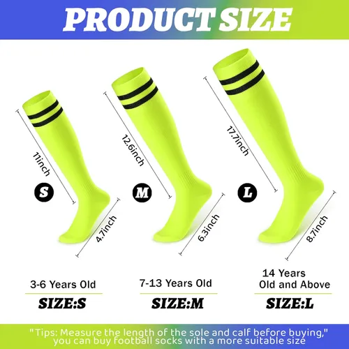 Vista 4 de Unittype 6 pares de calcetines de fútbol para niños pequeños, calcetines de fútbol a rayas juveniles, regalo de Navidad para niños y niñas de 4 a 14