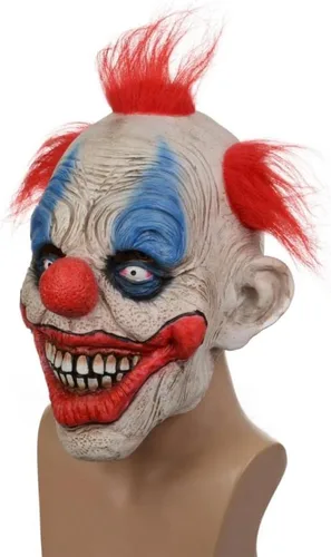 Vista 8 de Máscara de payaso de terror de Halloween, máscara de látex de payaso Joker, cubierta de cara de bromista de utilería de cosplay, máscara de látex