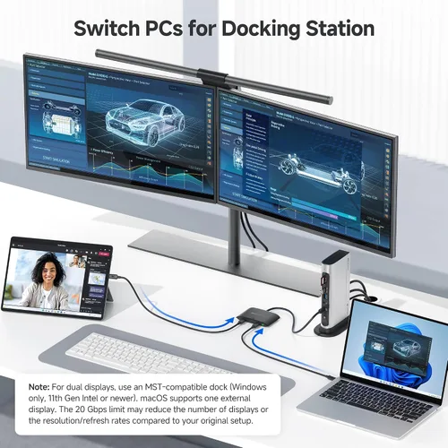 Vista 4 de Cable Matters Conmutador KVM USB C de 20 Gbps para 2 computadoras, 140 W PD