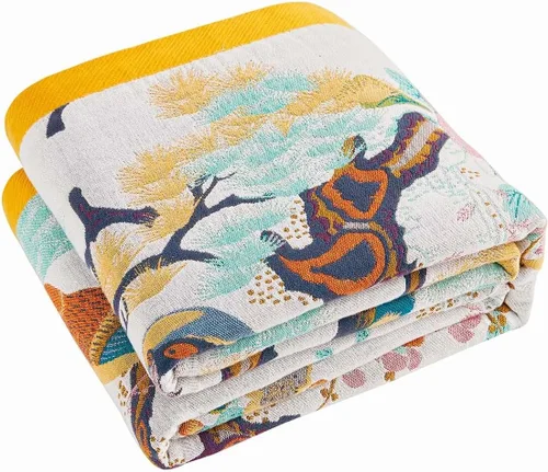 Vista 10 de Manta bohemia de muselina de algodón tejida con flores decorativas de 50 x A-verde