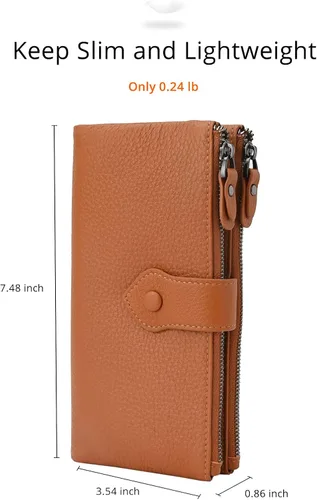 Vista 3 de Bveyzi Carteras delgadas de cuero suave para mujer, con bloqueo RFID, doble bolsillo con cremallera