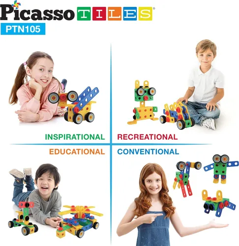 Vista 9 de PicassoTiles Cubo de rompecabezas magnético + kit de ingeniería de 105 piezas, juego de construcción de bloques de construcción magnético de 1