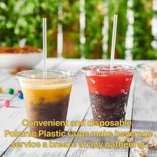 Vista 4 de Plastic Clear Cups [12 oz] with Lids and Straws [10 Set] Disposable Cold Beverage Drinking Iced Coffee Water Juice Tea Party Travel Cafe School