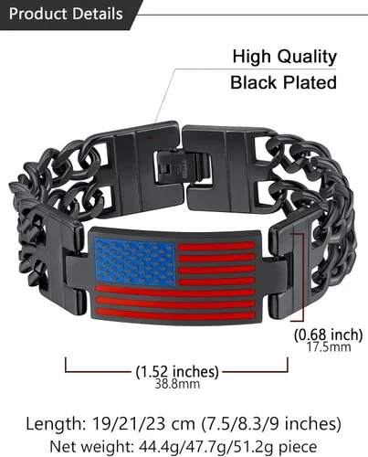 Vista 5 de U7 Bracelets for Men American Flag Bracelets 4th of July Jewelry Leather Wristband Stainless Steel18K Gold PlatedBlack Cuban Link Chain Bracelets