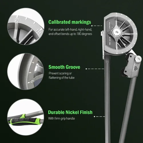 Vista 3 de Wisscool 1/2” Doblador de Tubos Doblador de Tubo con Rodillo 0-180° Herramienta de Cobre HVAC para Tubos de Cobre Aluminio Hierro Acero Inoxidable