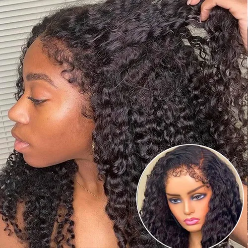 Vista 11 de Peluca de encaje frontal de 13 x 4 pulgadas, con bordes rizados, 4C, pelucas de cabello humano para mujeres negras, sin pegamento, encaje HD