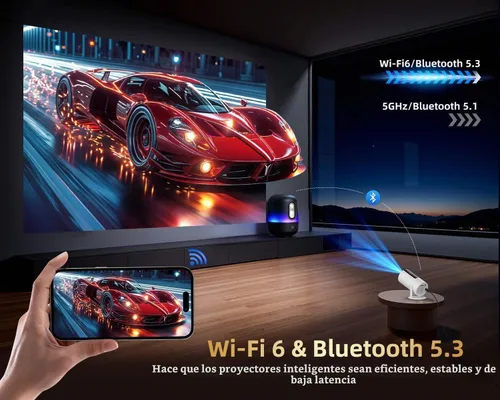 Vista 4 de [320ANSI/Google Store/Control de voz] Proyector inteligente con WiFi y Blanco