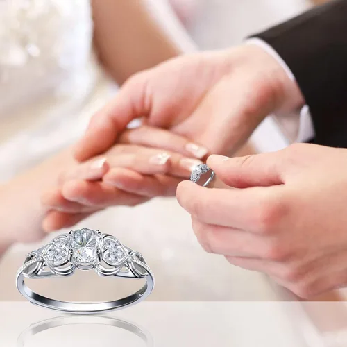 Vista 4 de ATESSON Anillos de compromiso de moissanita de plata de ley S925 para mujer, 2 quilates de corte redondo, anillos de compromiso de aniversario