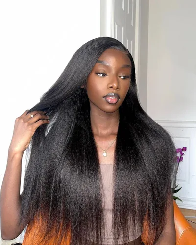 Vista 8 de Pelucas de cabello humano lacio tipo afro de 13 x 4, peluca de cabello humano prearrancado con abuelitos, densidad del 180 %, peluca de cabello