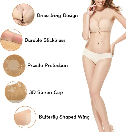 Vista 5 de GTETKDE Sujetador sin tirantes sin espalda con realce invisible reutilizable autoadhesivo invisible para vestido de espalda