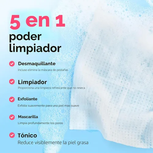 Vista 3 de Olay Daily Facials, Toallitas limpiadoras faciales de uso diario para eliminar el maquillaje, Toallitas limpiadoras activadas con agua 5 en 1