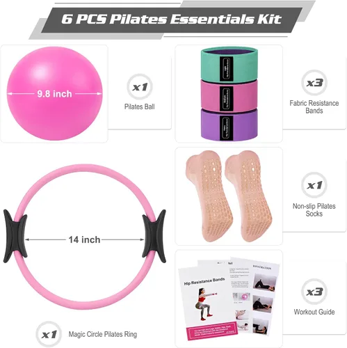 Vista 7 de Kit esencial de pilates para mujeres caseras, juego de anillos y pelotas, equipo de pilates para entrenamientos, 3 bandas de resistencia, calcetines