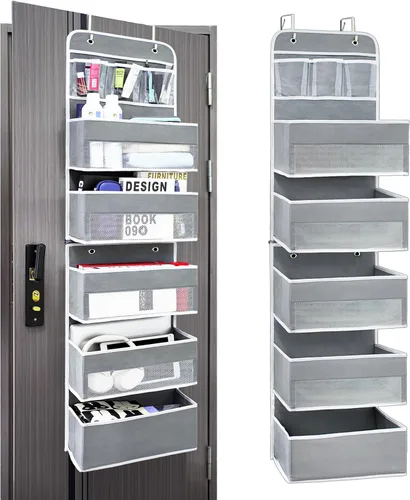 Vista 9 de Organizadores de cocina y almacenamiento con 4 bolsillos laterales de malla, capacidad de peso de 44 libras para colgar detrás de la puerta