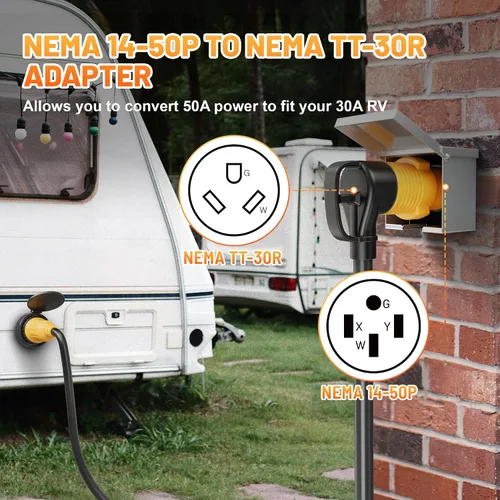 Vista 4 de MECMO Adaptador de 50 Amp a 30 Amp para RV, Conector Adaptador de Enchufe RV de NEMA 14-50P a NEMA TT-30R, Enchufe Macho de 50A a Hembra de 30A